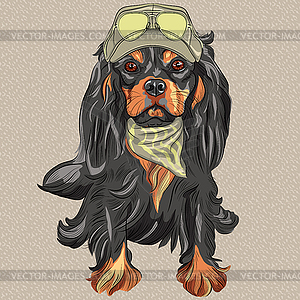 Cute hipster dog Cavalier King Charles Spaniel breed - vector clip art