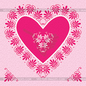 Pink Valentine`s Day Card with flower hearts - vector clipart