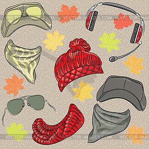 Set hipster autumn accessories - royalty-free vector clipart