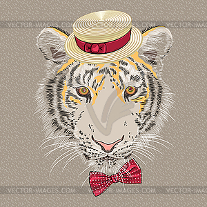 Funny cartoon hipster tiger - vector image