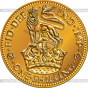 Британский деньги золотая монета шиллинг с короной АХД льва - изображение в векторе