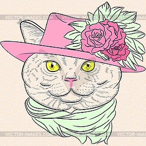 Portrait of British cat hipster lady - vector image