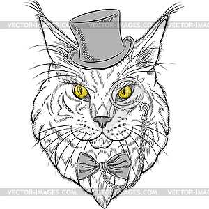 Портрет Мейн-кун кошка битник - векторный клипарт