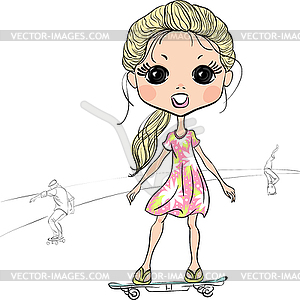 Fashion beautiful girl on skateboard - vector clipart