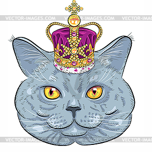 British cat in gold crown - vector clipart