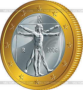 Italian money gold coin one euro (Vitruvian Man) - vector clipart