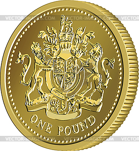 British money gold coin one pound with coat of arms - vector clip art
