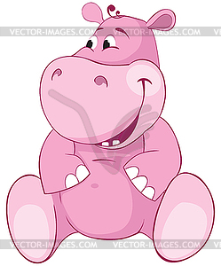 Pink hippopotamus - first teeth - color vector clipart