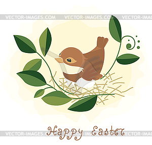 Easter background - bird in nest - vector clip art