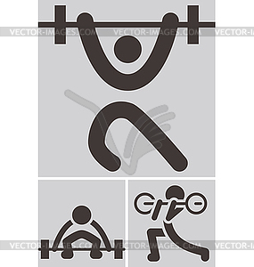 Weightlifting icons - white & black vector clipart