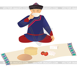 Kazakh over lunch - vector EPS clipart