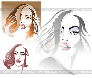 Three portraits of young sexy woman - vector clip art