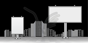 Billboard with urban horizon - white & black vector clipart