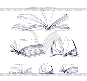 Open book sketch set - vector clipart