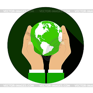 Hands gently holding globe - vector clip art