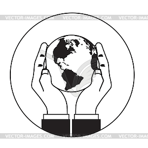 Hands gently holding globe - vector clipart