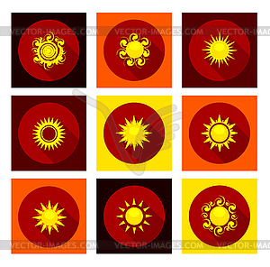 Sun icons set in flat style - color vector clipart