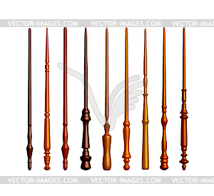 Set of wooden magic wands - vector image