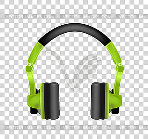 Trendy youth wireless green headphones. Realistic o - vector image