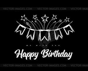 Happy birthday congratulations with flags on ribbon - vector image