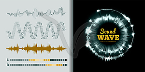 Sound waves set on black and white background. - vector clipart