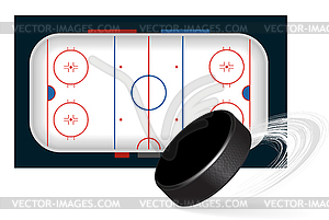 Ice hockey arena, ice hockey field with puck. - vector clipart / vector image