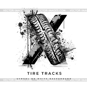 Tire font. Letter X - white & black vector clipart