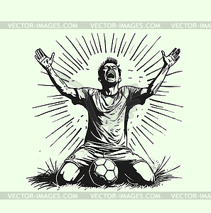 Football player is happy to score goal - vector clip art