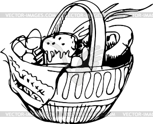 Preview easter basket and eggs and cake - vector image