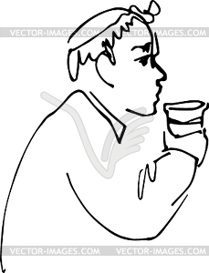 Bald man drinking of cup - vector clip art