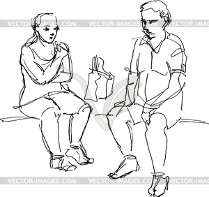 Man and woman sitting on bench - vector clipart