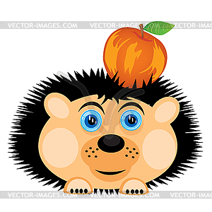 Hedgehog carries apple - vector clip art