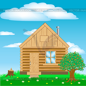 Lodge on glade with flower - vector clip art