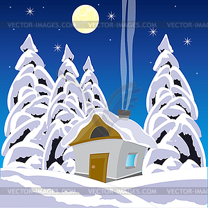 Дом в лесу зимой - векторизованный клипарт