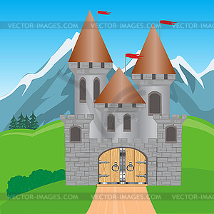 Крепость в горах - векторный графический клипарт