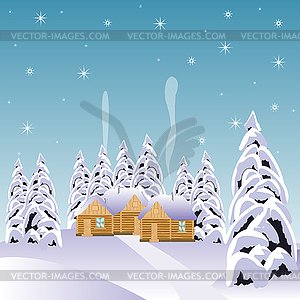 Village in snow wood - vector image