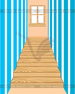 Wooden stairway in corridor - vector clipart