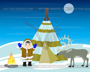 Reindeer breeder on north - vector image