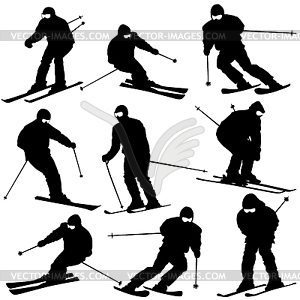 Mountain skier man speeding down slope. sport - vector image