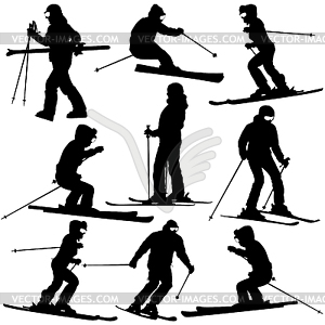 Mountain skier woman speeding down slope. sport - vector clipart