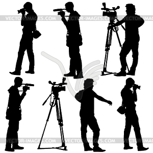 Cameraman with video camera. Silhouettes. Ve - vector clip art