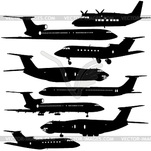 Collection of different aircraft silhouettes. - vector clipart