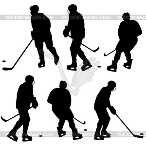 Набор силуэтов хоккеиста. - векторное изображение клипарта