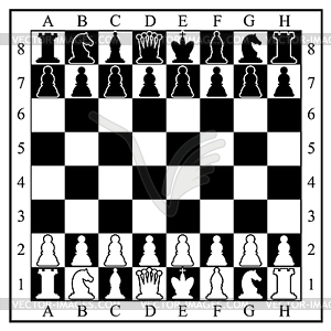 Chess board with chess pieces.  - vector clipart