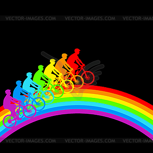 Silhouette of cyclist rainbow male.  - vector image