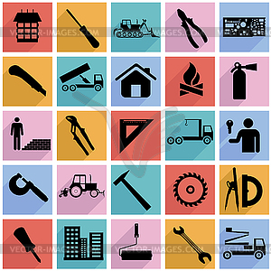 Collection flat icons with long shadow. Constructio - vector image
