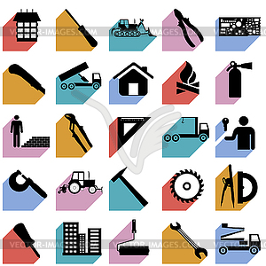 Collection flat icons with long shadow. Constructio - vector image