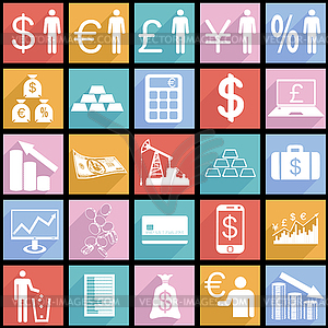 Collection flat icons with long shadow. Finance - vector clipart