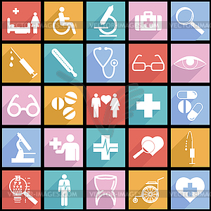 Collection flat icons with long shadow. Medicine - vector clipart