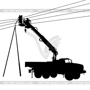 Electrician, making repairs at power pole - vector image